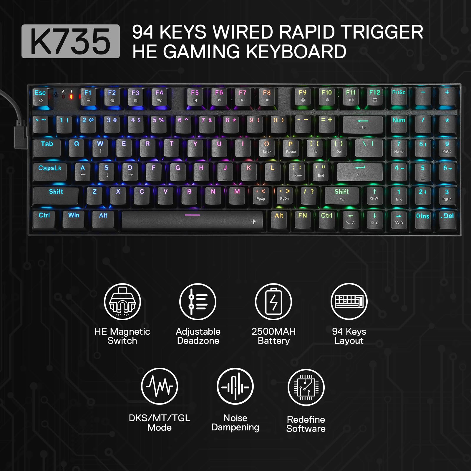 Amazon | Redragon K735 ラピッドトリガー 有線ゲーミングキーボード